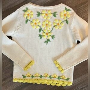 Vintage Yellow Floral Embroidered Wool Sweater
